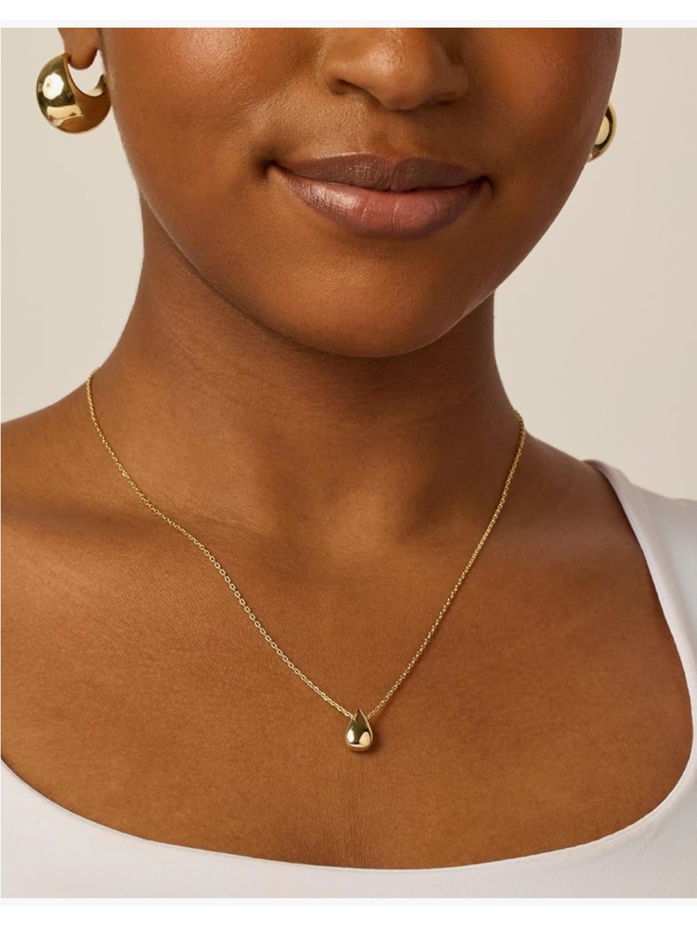 Gold Teardrop Pendant Necklace - 14K Gold Plated
